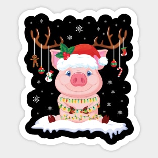 Pig Reindeer Santa Noel Costume Dancing On Snow Merry Xmas Sticker